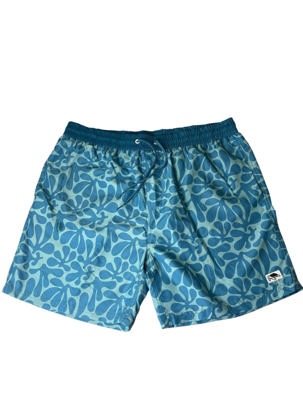 Angry Turtle Men’s Blue/Green Print XL Swim Shorts Trunks w/ Drawstring